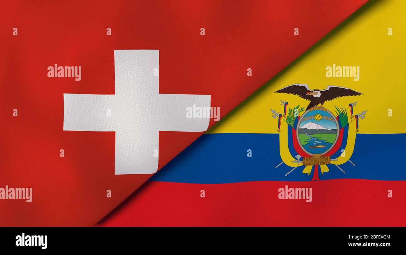Two states flags of Switzerland and Ecuador. High quality business background. 3d illustration Stock Photo