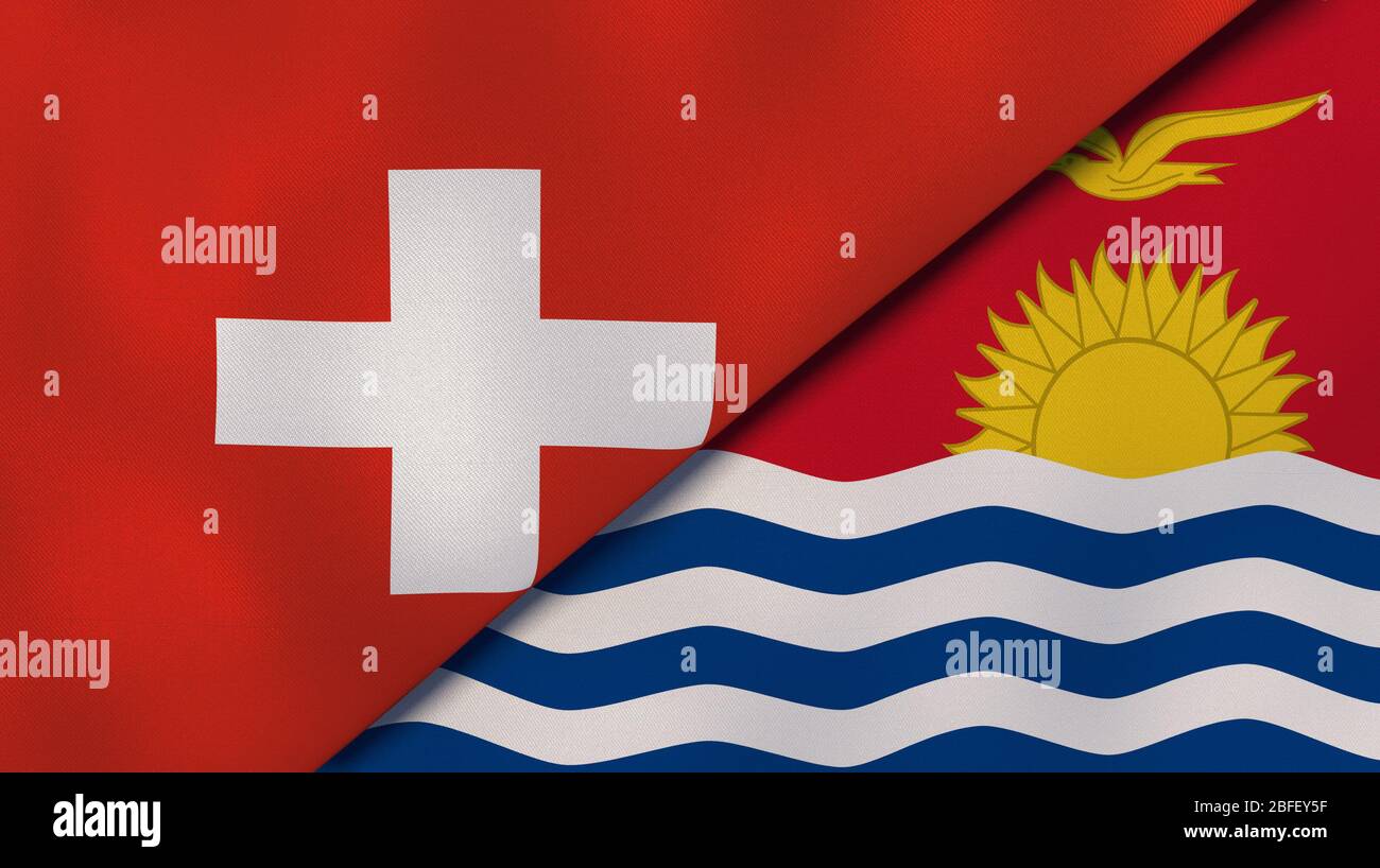 Two states flags of Switzerland and Kiribati. High quality business background. 3d illustration Stock Photo