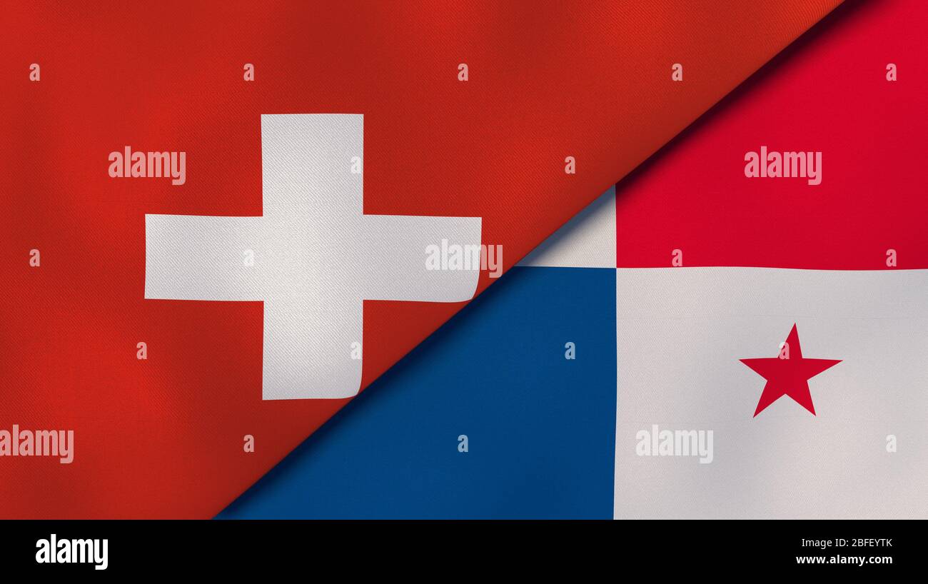 Two states flags of Switzerland and Panama. High quality business background. 3d illustration Stock Photo