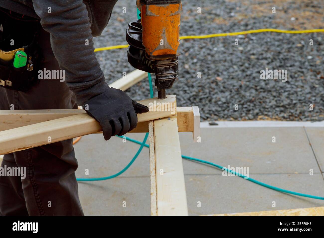 New deck patio with modern wooden deck installing wood floor for patio Stock Photo Alamy