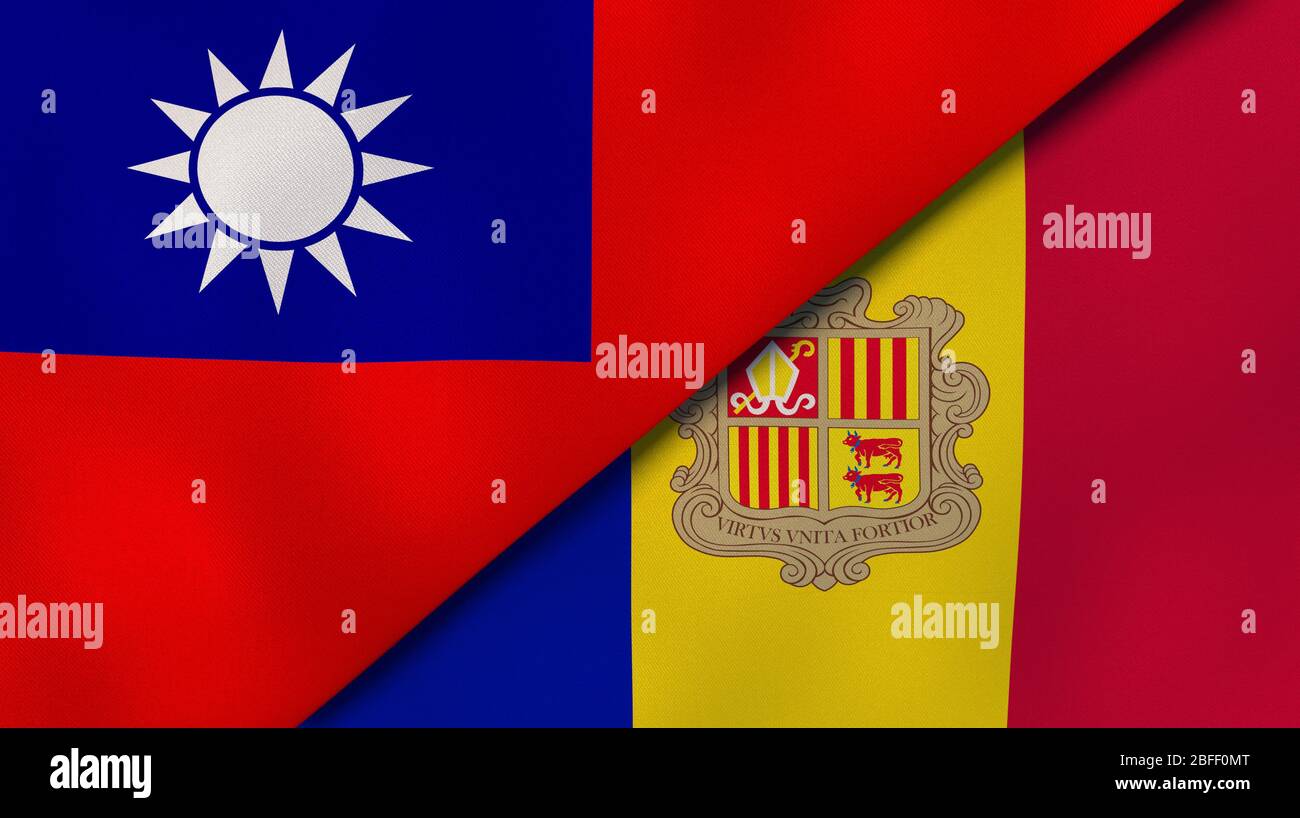 Two states flags of Taiwan and Andorra. High quality business background. 3d illustration Stock Photo