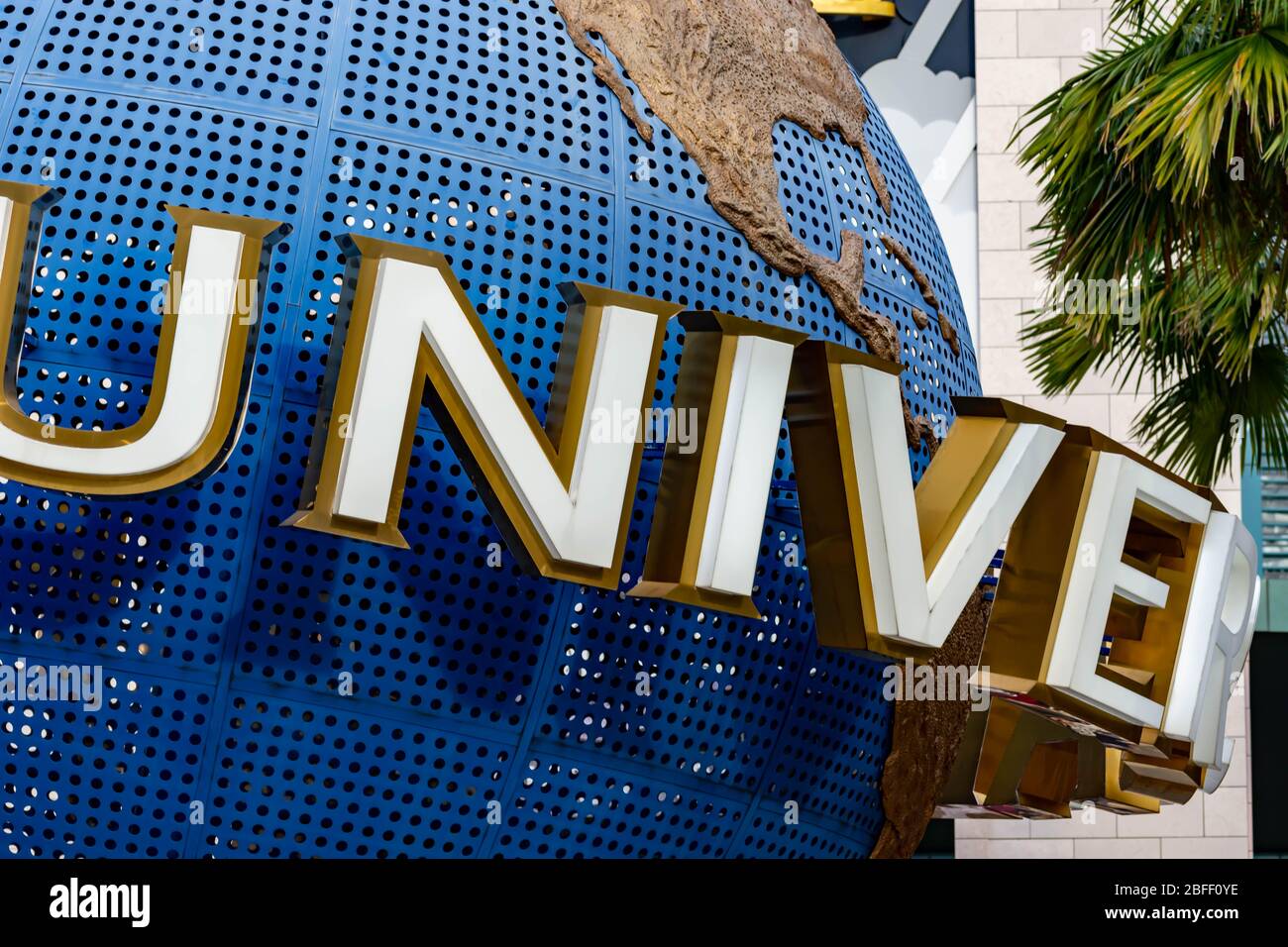 Universal Studios Singapore Rotating Globe closeup shot Stock Photo