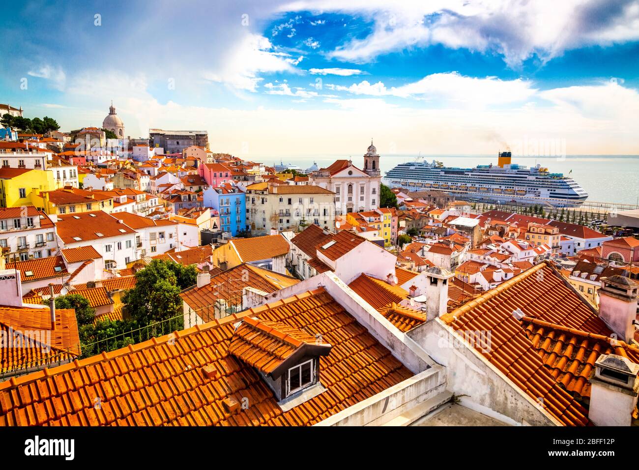 Alfama old town district viewed from Miradouro das Portas do Sol observation point in Lisbon, Portugal Stock Photo