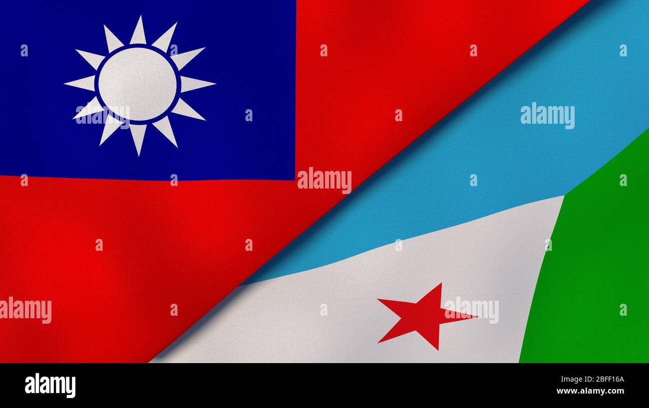 Two states flags of Taiwan and Djibouti. High quality business background. 3d illustration Stock Photo