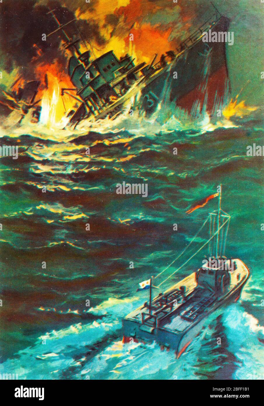 Sinking of German torpedo boat T31, 1944, WWII, Baltic fleet, Russia Stock Photo