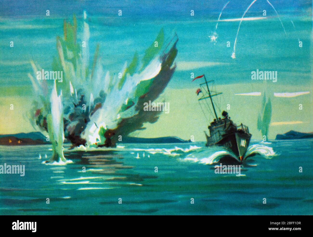 Sinking of German submarine U-250, 1944, WWII, Baltic fleet, Russia Stock Photo
