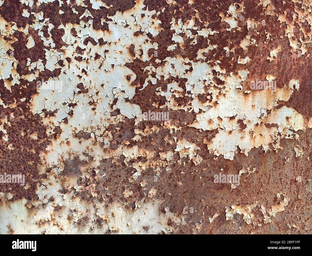 Rusted grey painted metal wall. Rusty metal background with streaks of rust. Corroded metal background. Rust stains. The metal surface rusted spots. R Stock Photo