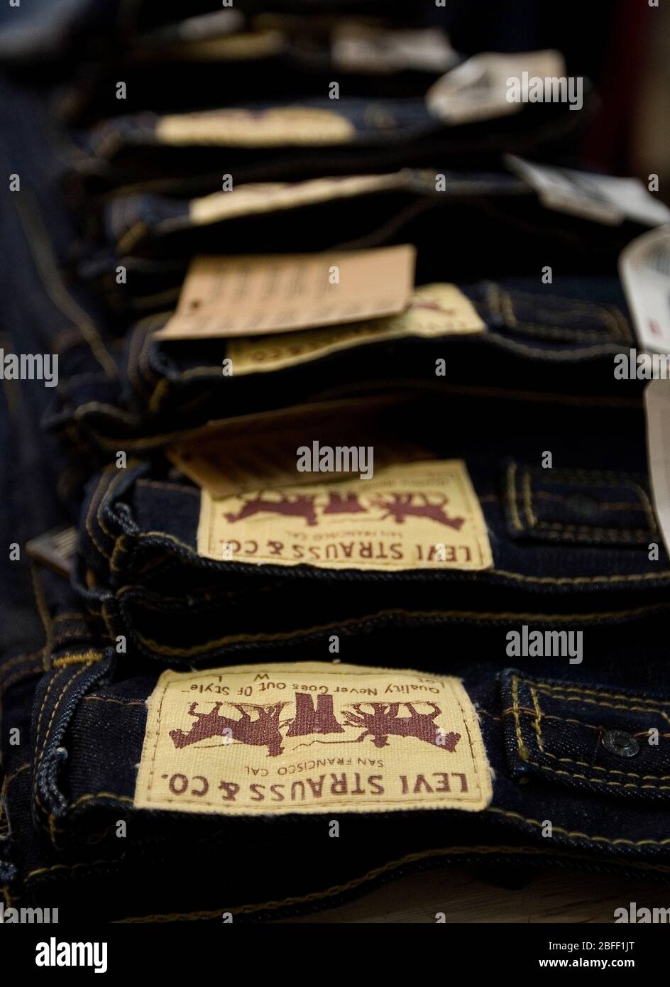 An in store display of levi jeans hi-res stock photography and