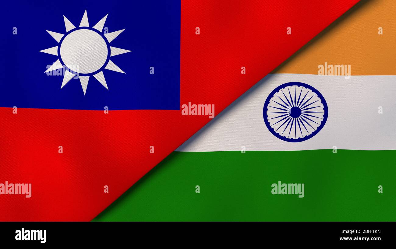Two states flags of Taiwan and India. High quality business background. 3d illustration Stock Photo