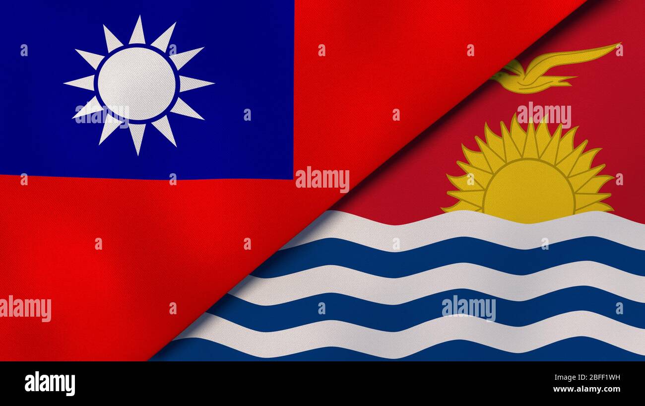 Two states flags of Taiwan and Kiribati. High quality business background. 3d illustration Stock Photo