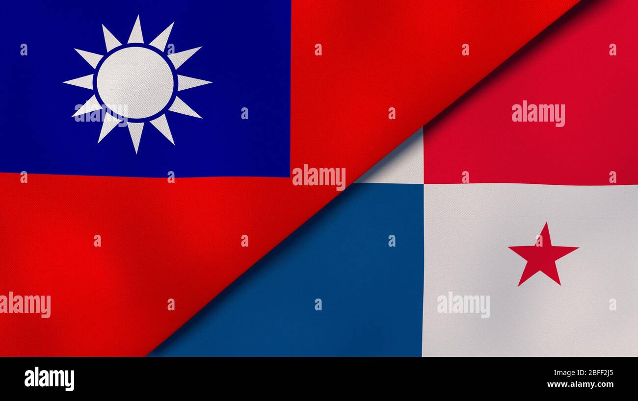 Two states flags of Taiwan and Panama. High quality business background. 3d illustration Stock Photo