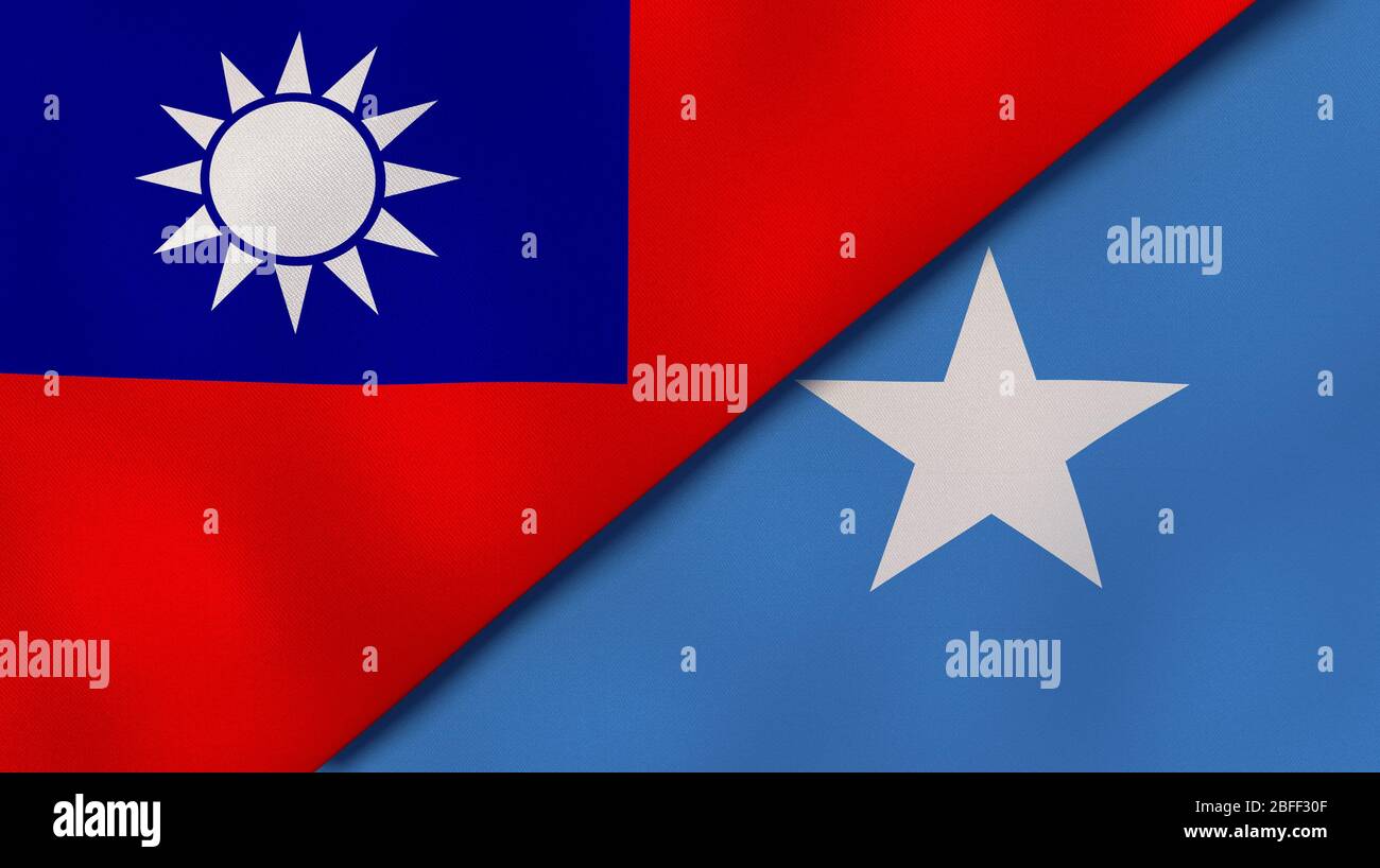 Two states flags of Taiwan and Somalia. High quality business background. 3d illustration Stock Photo