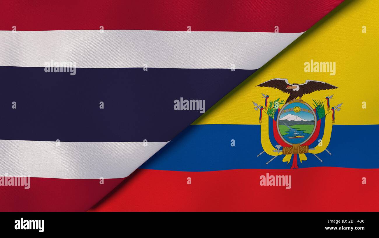 Two states flags of Thailand and Ecuador. High quality business background. 3d illustration Stock Photo
