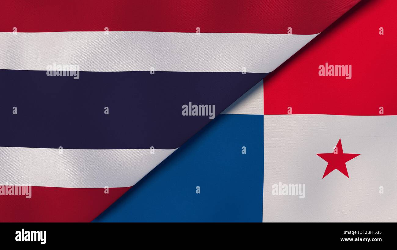 Two states flags of Thailand and Panama. High quality business background. 3d illustration Stock Photo