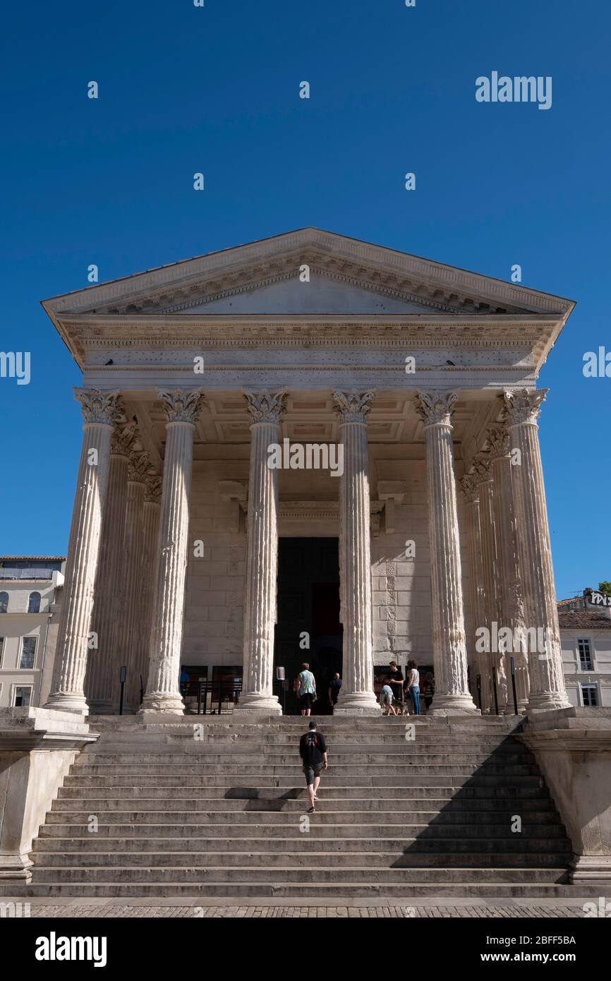 The Maison Carrée ancient Roman temple in Nimes, France, Europe Stock Photo