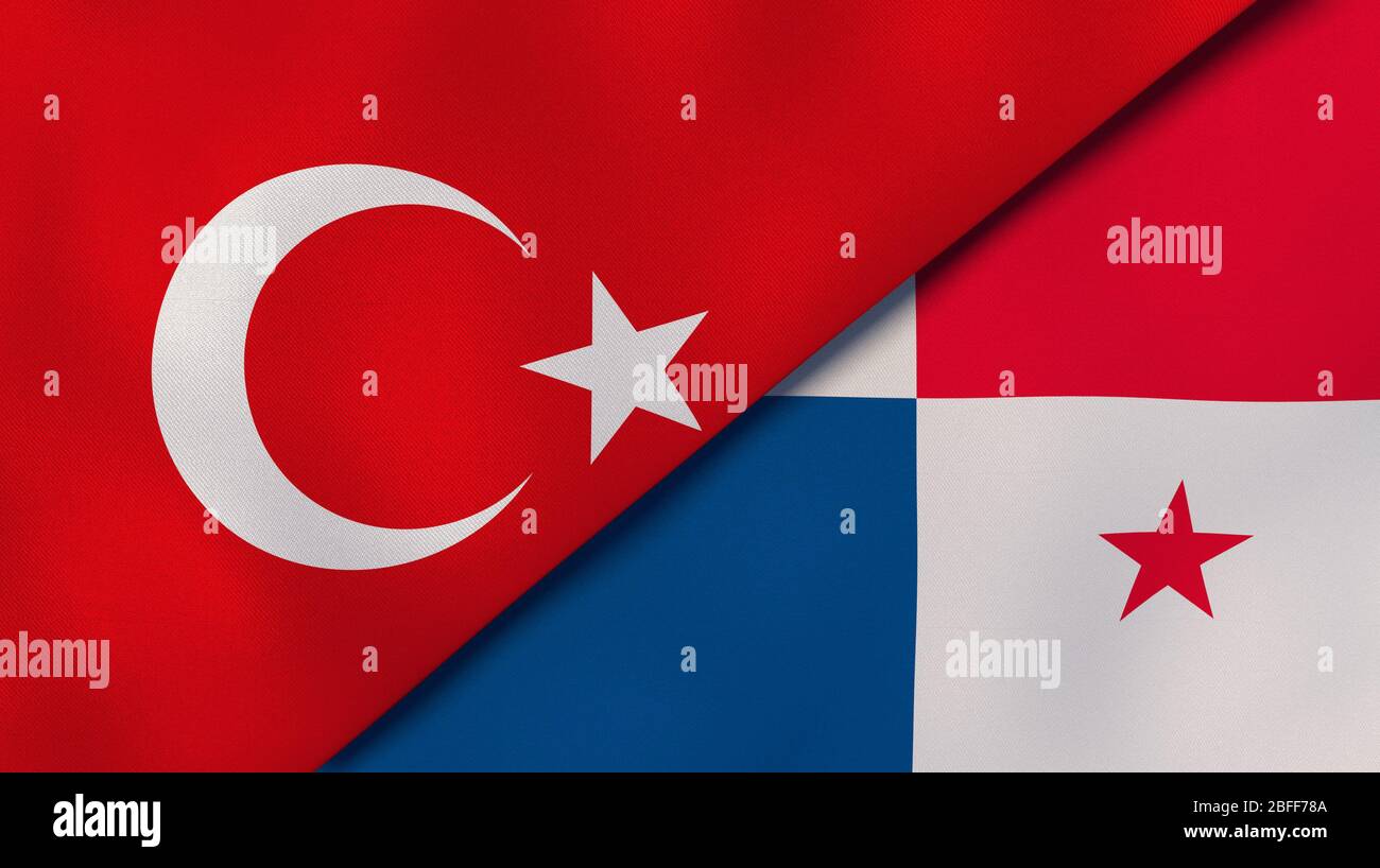 Two states flags of Turkey and Panama. High quality business background. 3d illustration Stock Photo