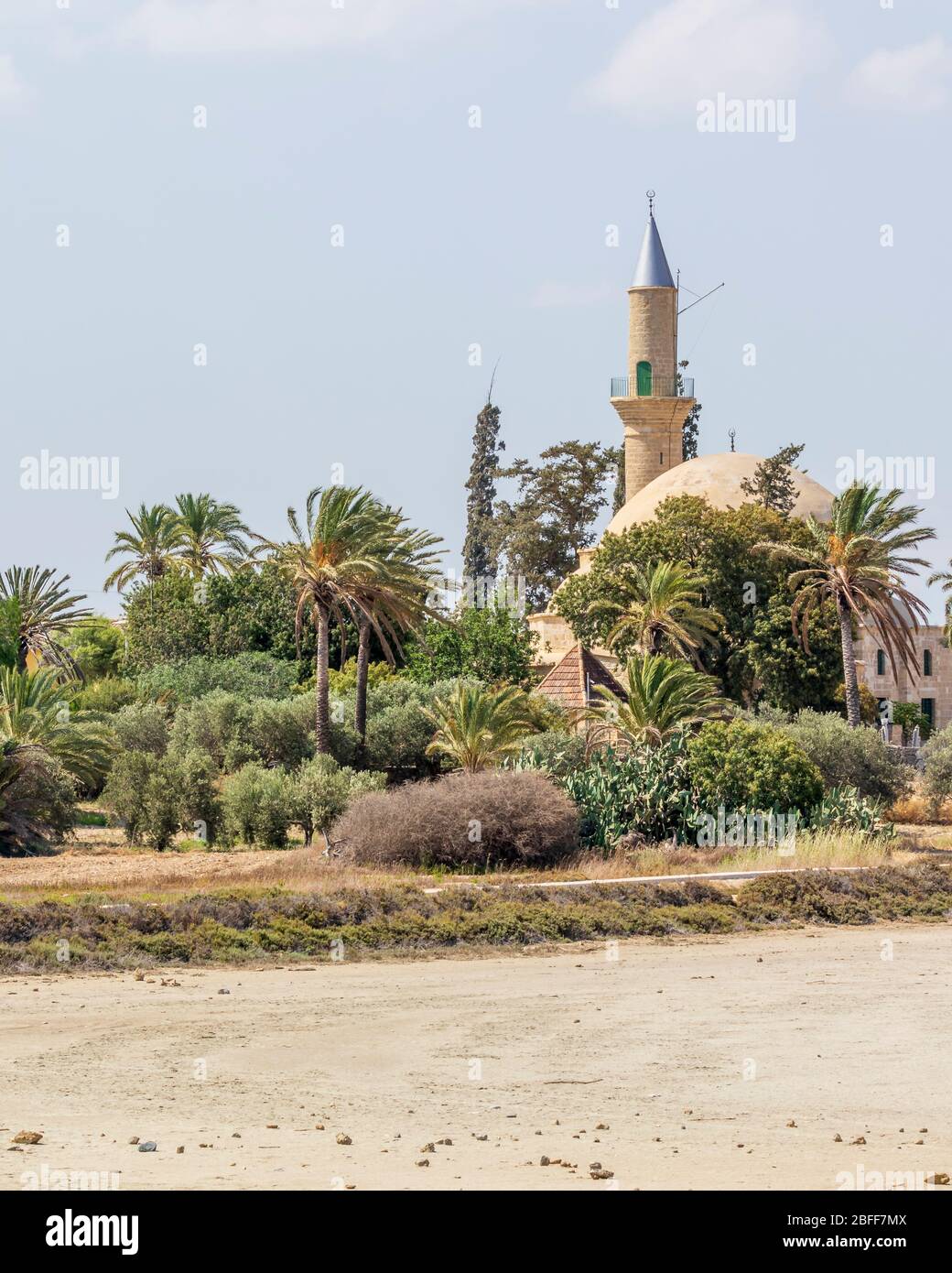 Larnaka Hala Sultan Tekke and dried out salt lake in Cyprus Stock Photo