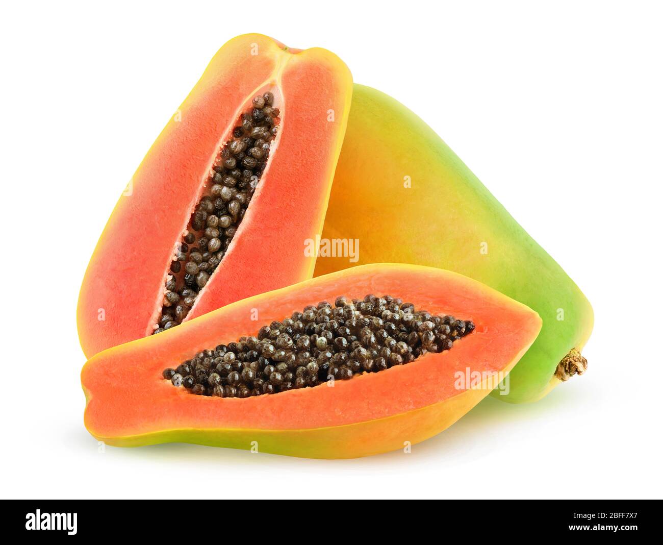 Isolated Papaya Fruits One Whole Papaya And One Cut In Halve Isolated 
