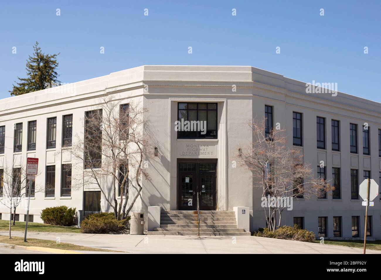 Helena, Montana - April 8, 2020: Department of Justice Motor Vehicle Division office building in downtown Helena's Capitol Square. Highway Patrol and Stock Photo