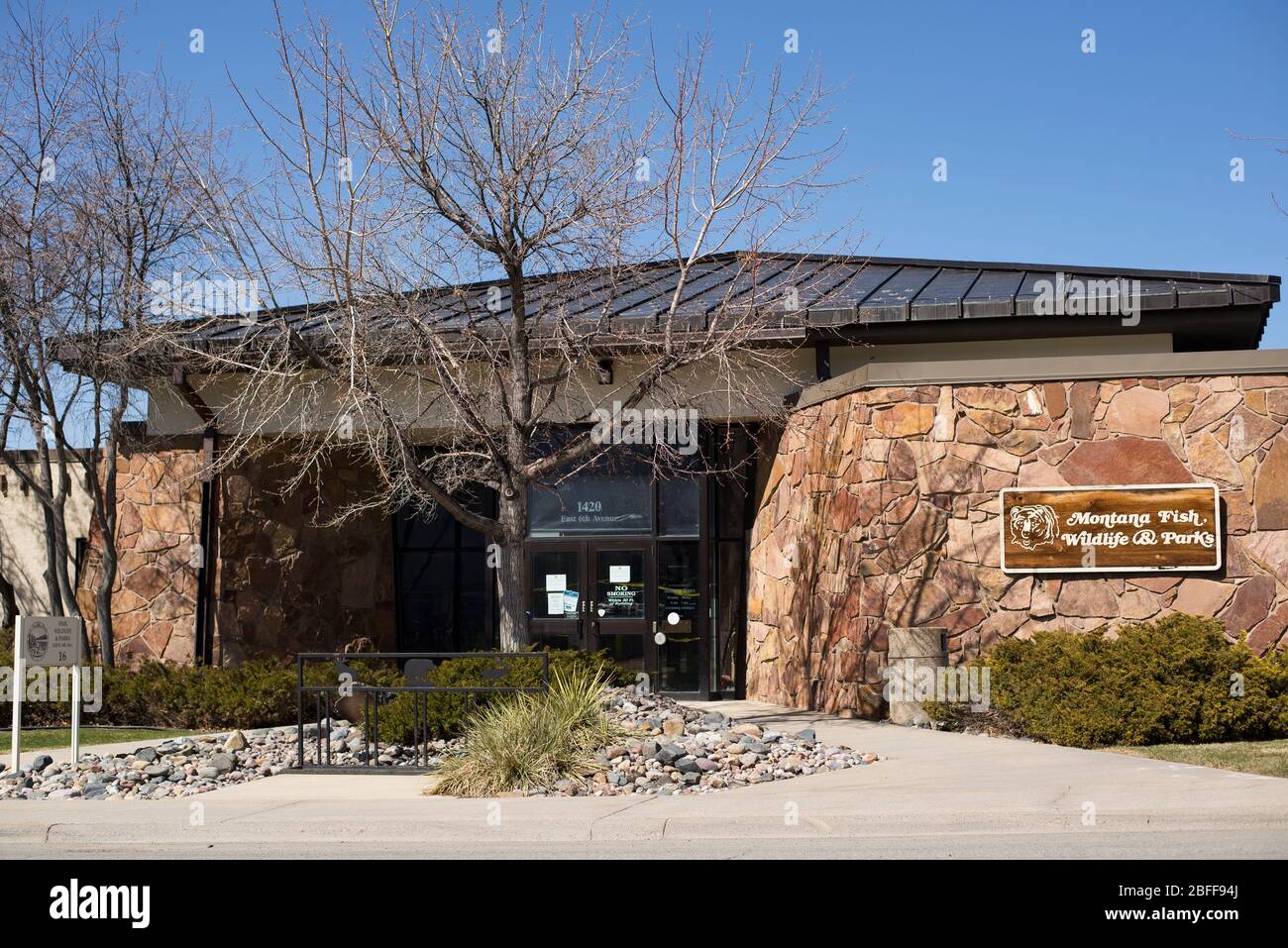 Helena, Montana - April 8, 2020: Department of Fish, Wildlife, and Park building exterior. A government law enforcement agency to protect natural and Stock Photo