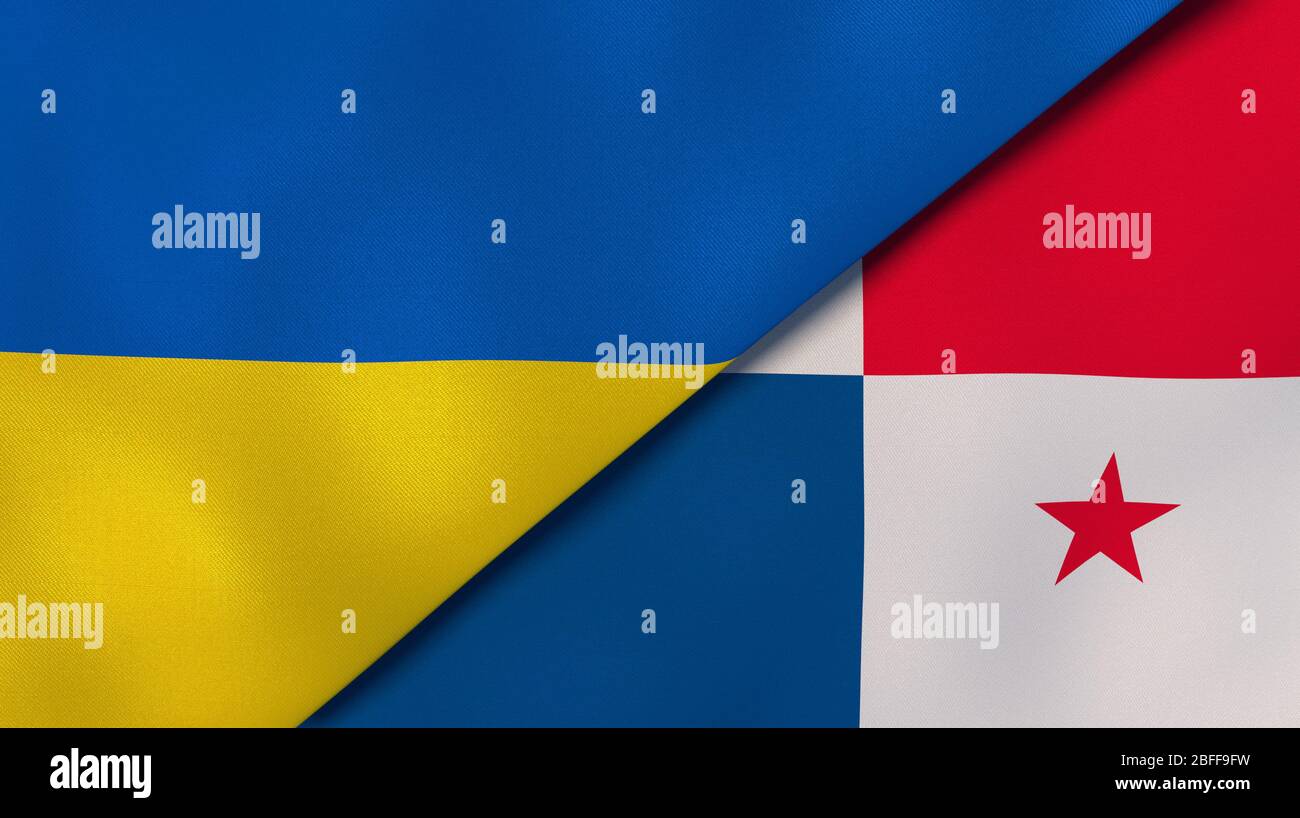 Two states flags of Ukraine and Panama. High quality business background. 3d illustration Stock Photo