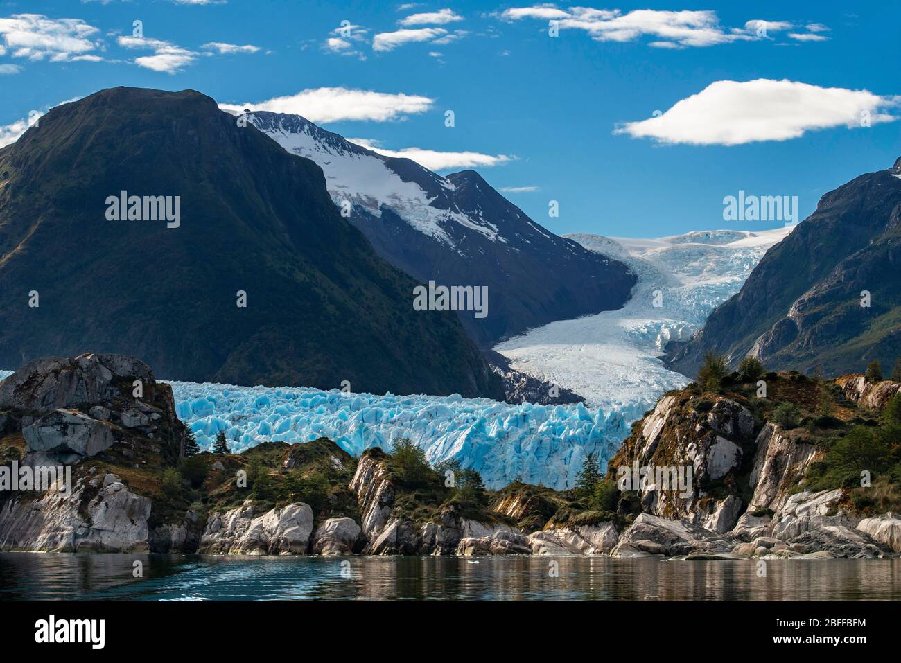 Amalia Glacier On The Edge Of The Sarmiento Channel - Skua Glacier - Bernardo O'Higgins National Park in Patagonia Chile fjords near Puerto Natales, C Stock Photo