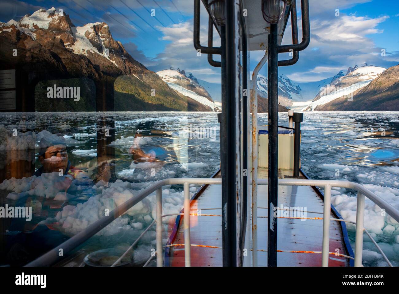 Capitan Constantino icebreaker cruise at Fjord Calvo On The Edge Of The Sarmiento Channel in Bernardo O'Higgins National Park in Patagonia Chile fjord Stock Photo