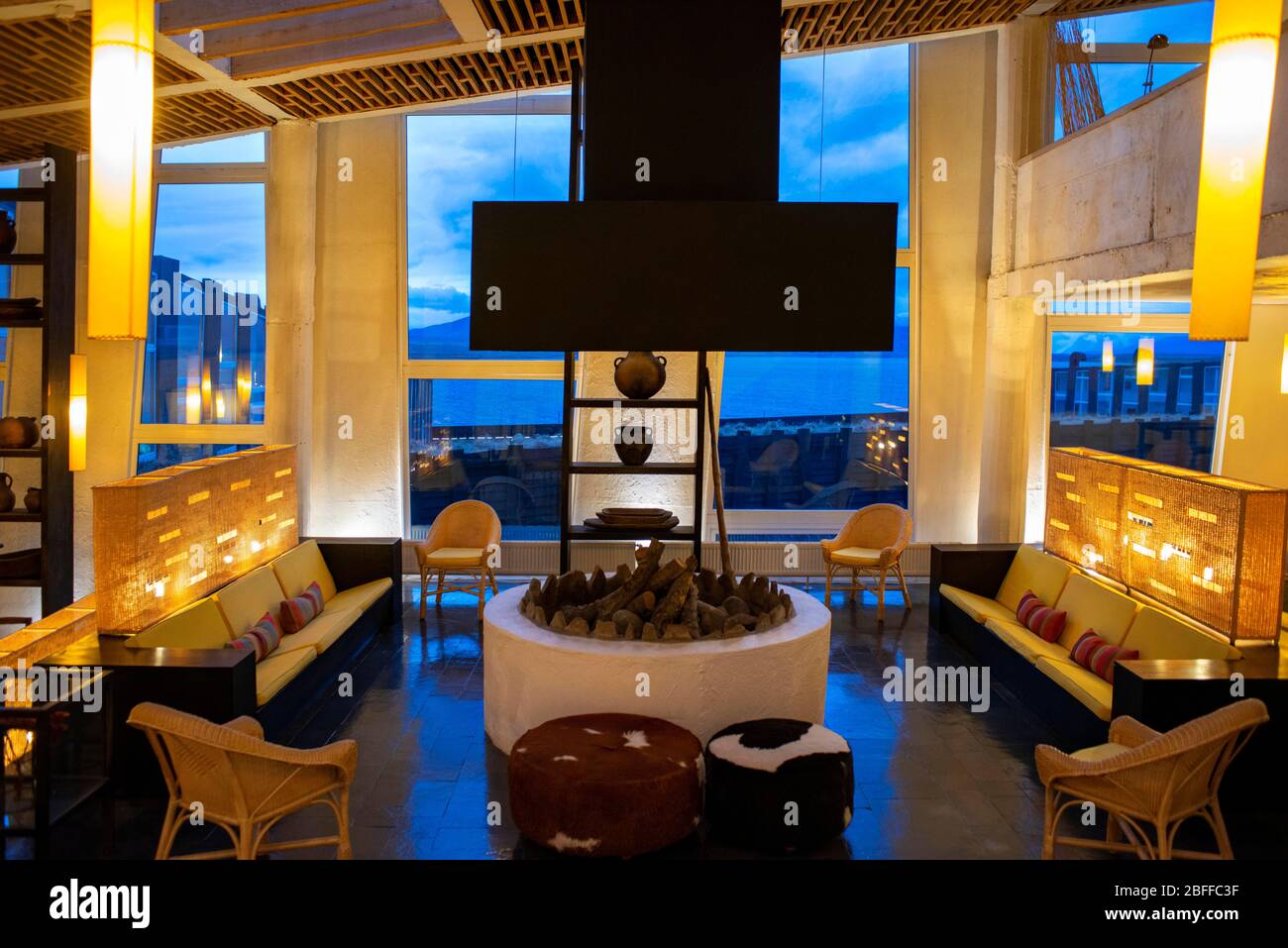 Inside Hotel Remota Hotel, Puerto Natales, Ultima Esperanza Bay, Magallanes region Patagonia, Chile Stock Photo