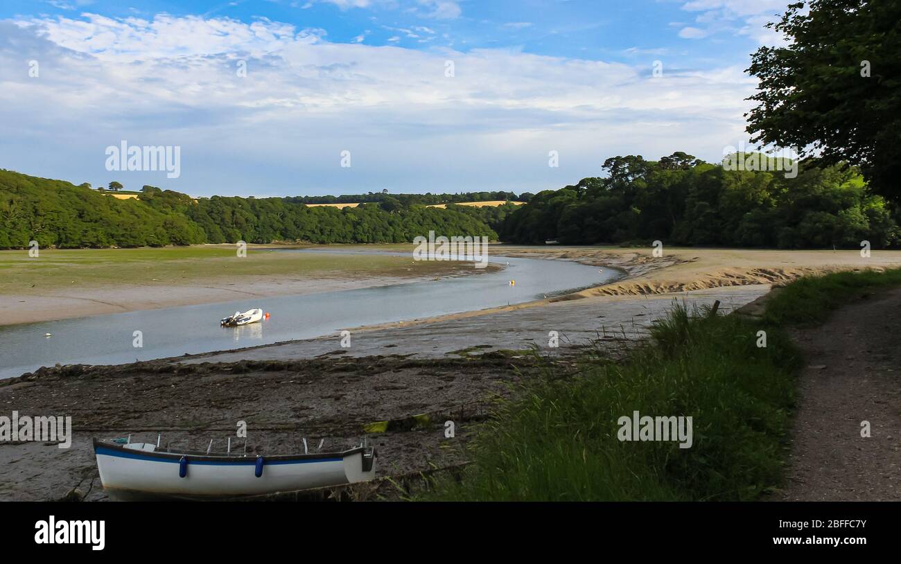 Empty boats and river landscape, England Stock Photo - Alamy