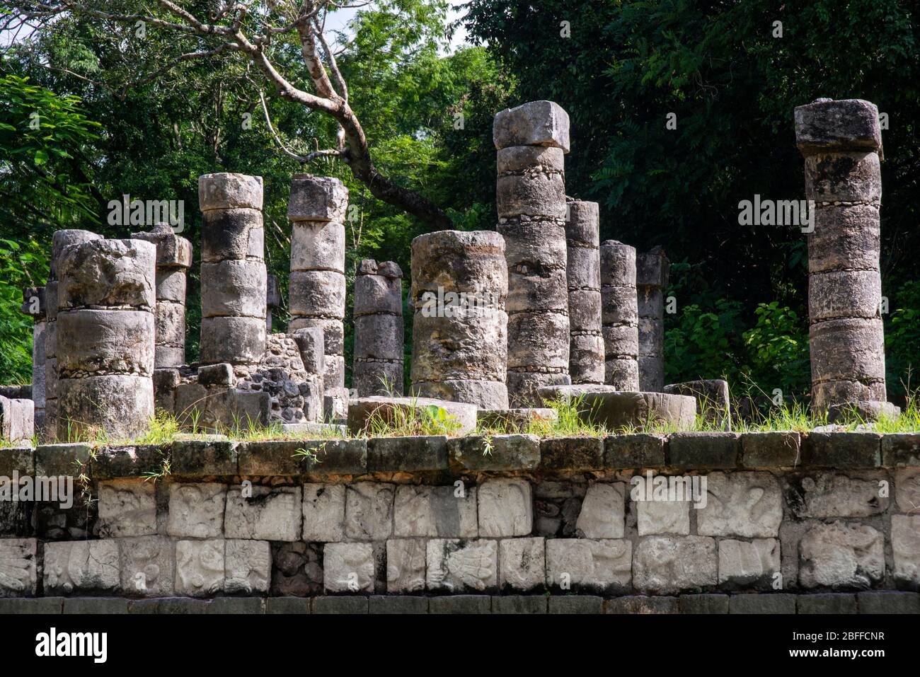 The Plaza of a Thousand Columns in the UNESCO Mayan Ruin of Chichen Itza Archaeological Site Yucatan Peninsula, Quintana Roo, Caribbean Coast, Mexico Stock Photo