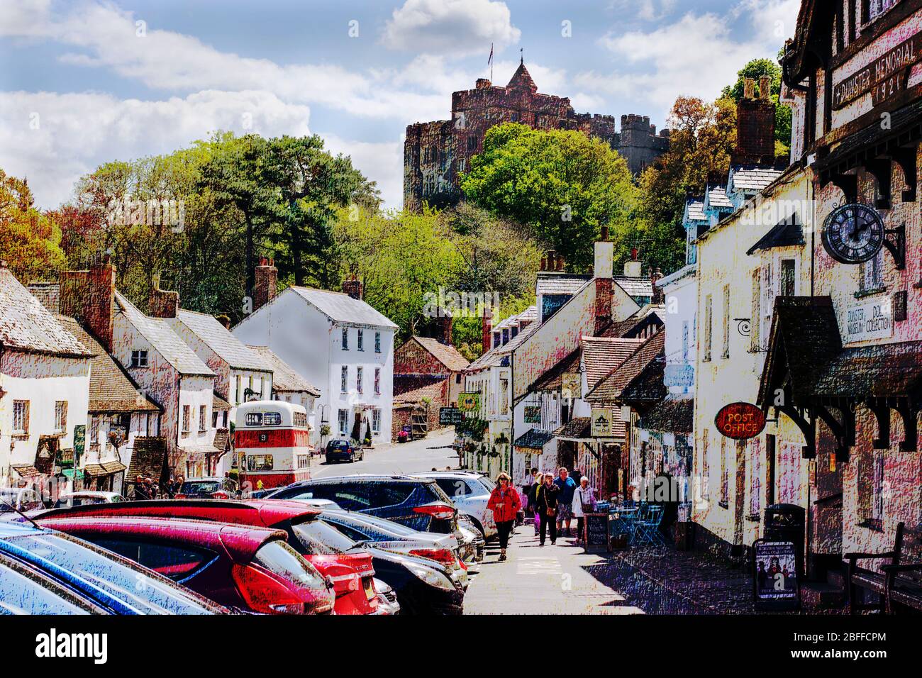 Dunster village in Somerset, England, UK with the famous Castle in the background Stock Photo