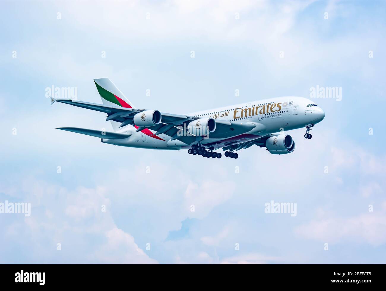 EMIRATES AIRLINE Airplane During Landing At Changi International emirates-airline-airplane-during-landing-at-changi-international