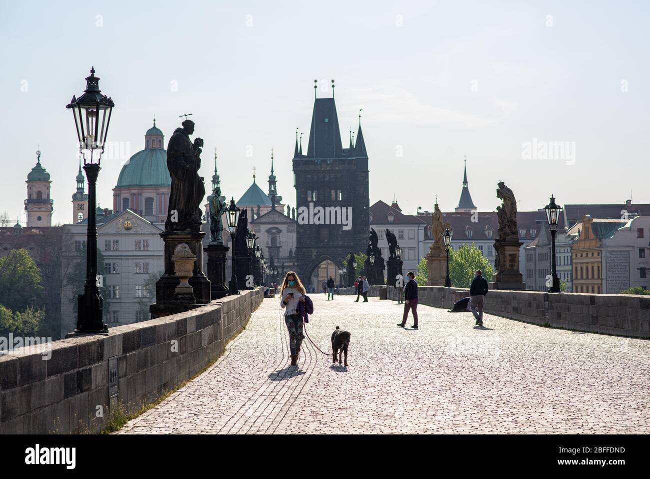 Empty streets of Prague during Coronavirus pandemic Stock Photo