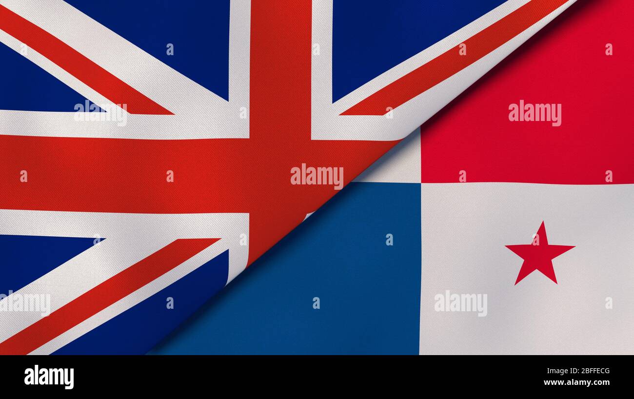 Two states flags of United Kingdom and Panama. High quality business background. 3d illustration Stock Photo