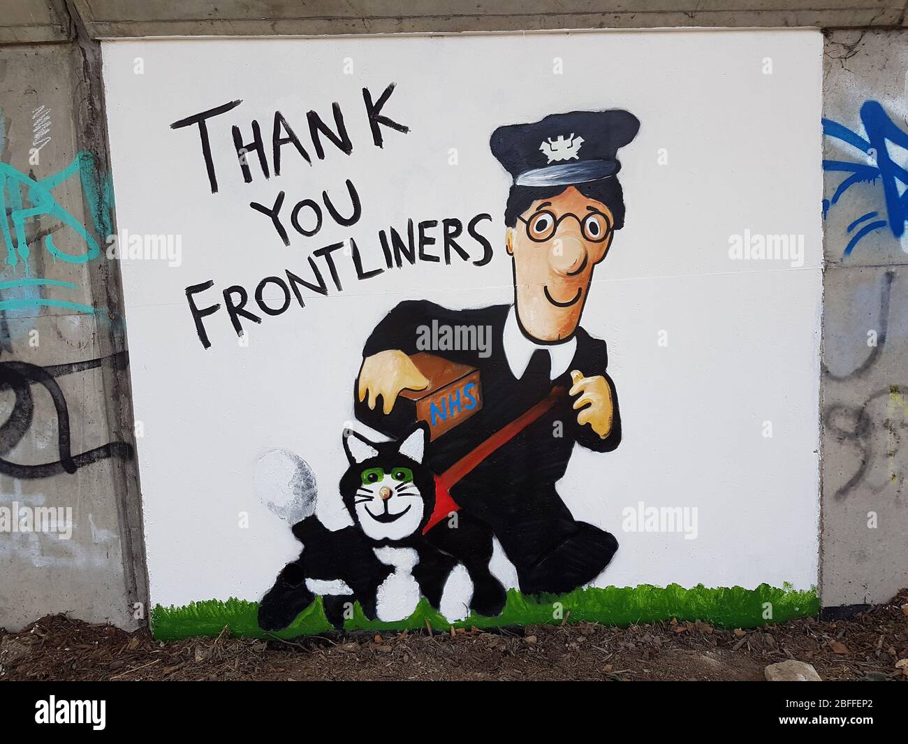 thank you frontliners UK coronavirus graffiti Stock Photo