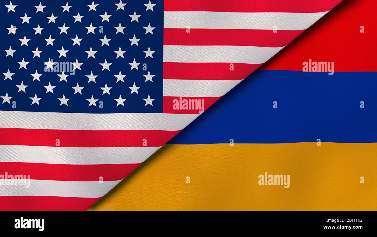 Two states flags of United States and Armenia. High quality business