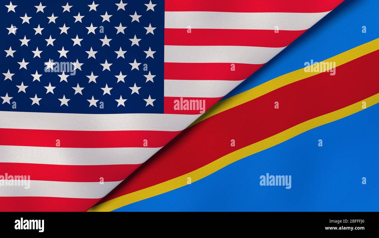 Two states flags of United States and DR Congo. High quality business background. 3d illustration Stock Photo