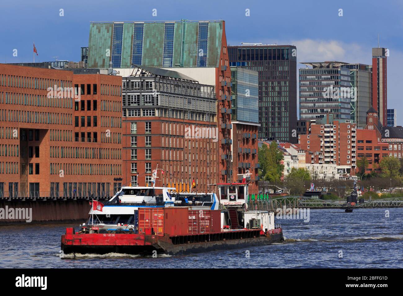 Barge, Elbe River, Altona District, Hamburg, Germany, Europe Stock Photo