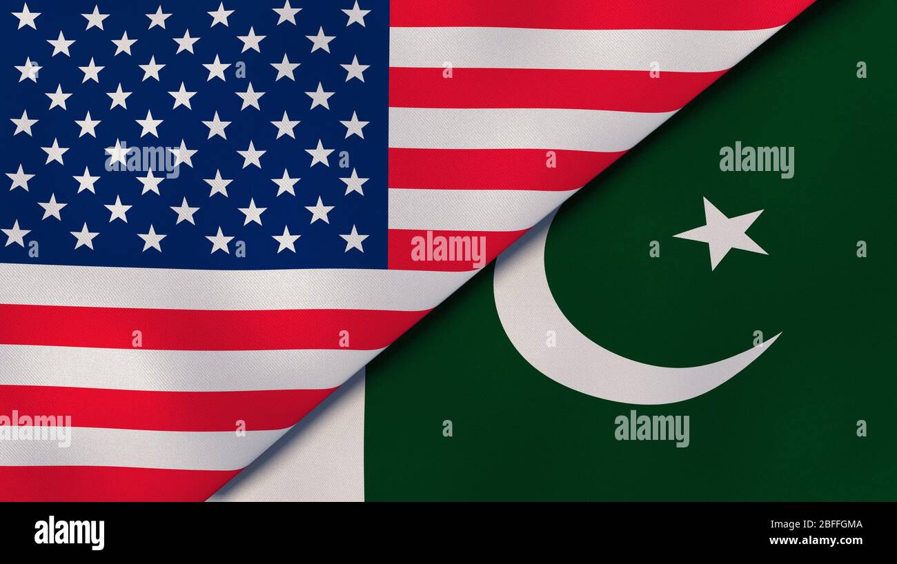 Two states flags of United States and Pakistan. High quality business background. 3d illustration Stock Photo