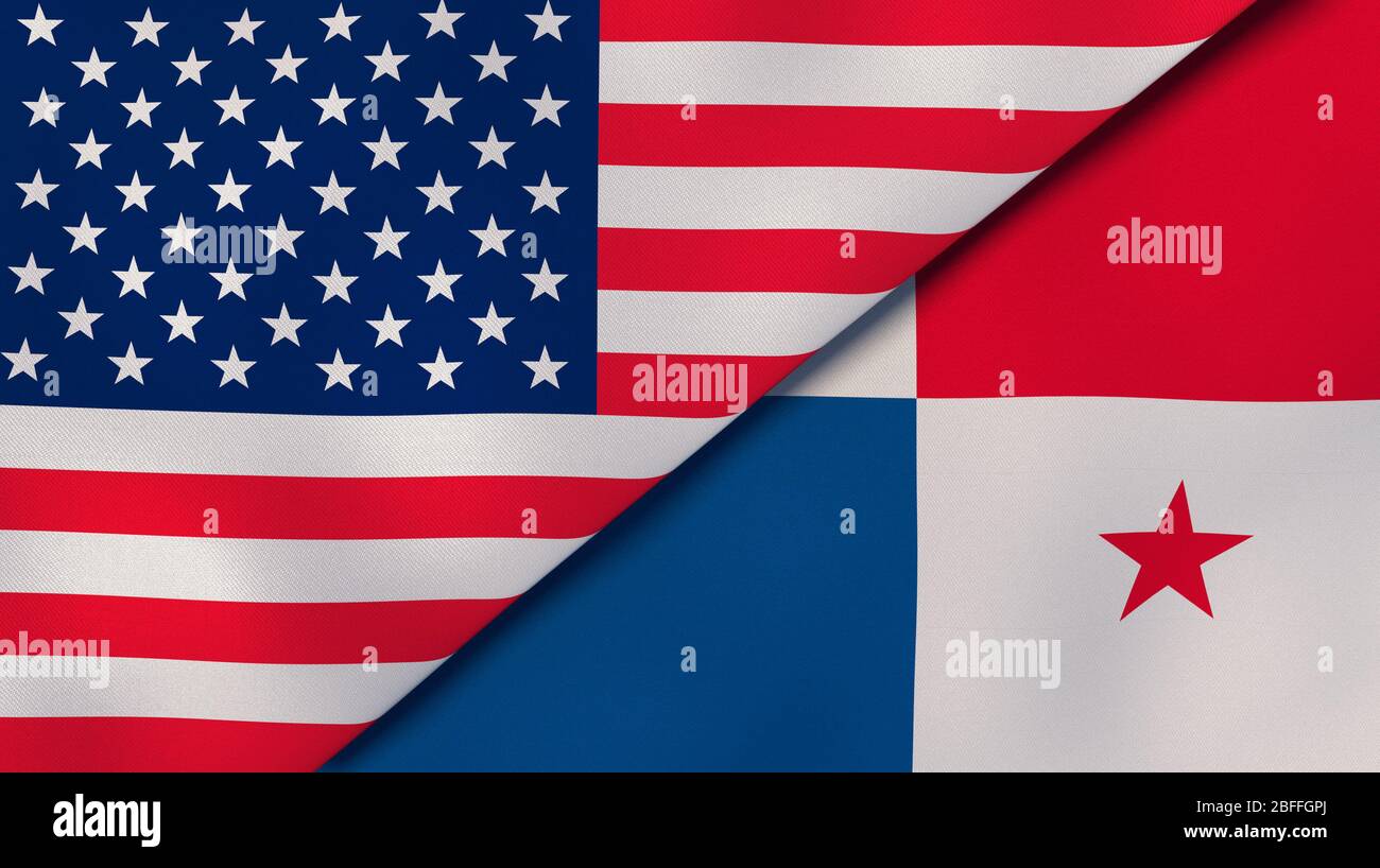 Two states flags of United States and Panama. High quality business background. 3d illustration Stock Photo
