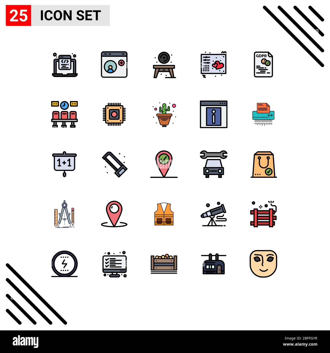 Set of 25 Modern UI Icons Symbols Signs for midi, controller, internet, love, table Editable Vector Design Elements Stock Vector