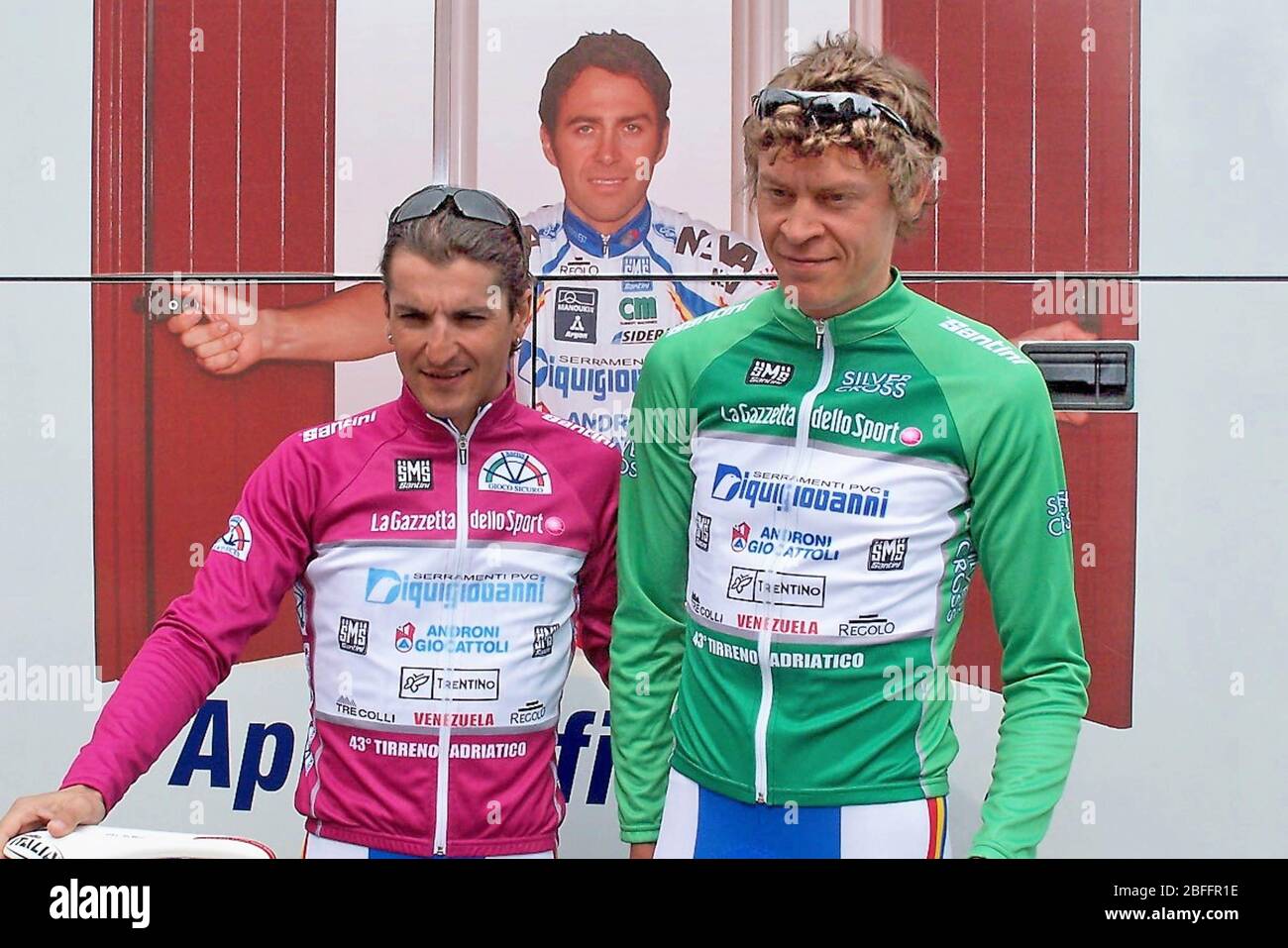 Niklas Axelsson and  Raffaele Illiano of Serramenti - Androni Giocattoli during the Tirreno Adriatico 2008, Stage 6 cycling race, Civitanova Marche - Castelfidardo (196 Km) on March 17, 2008 in Civitanova Marche, France - Photo Laurent Lairys / DPPI Stock Photo