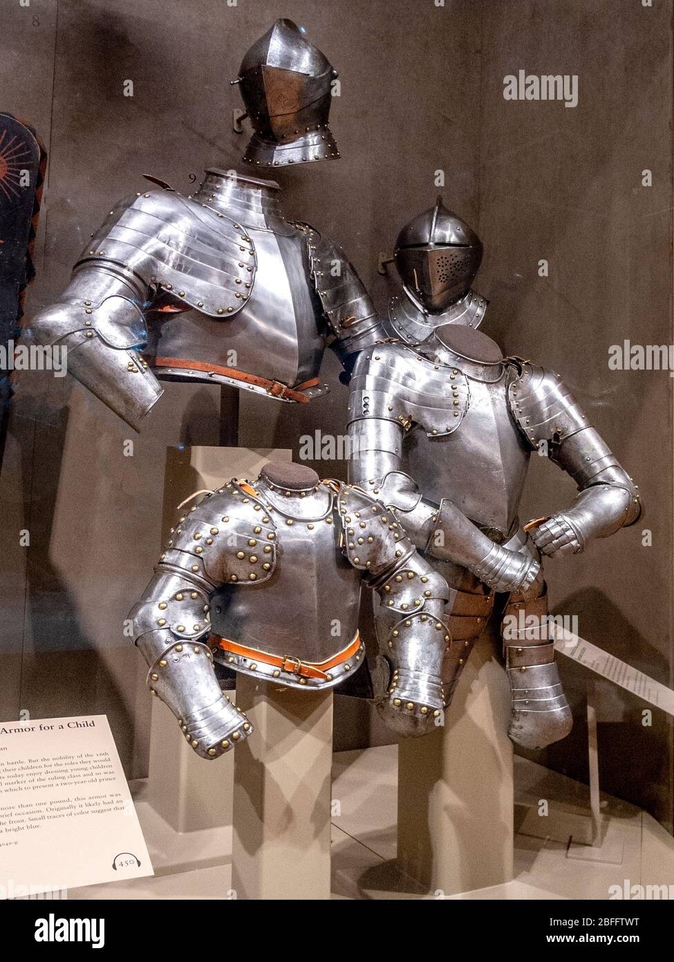 Dating from 1630-50, Italian armor for a toddler boy is exhibited at the Chicago Art Institute. Weighing only a pound, it was worn on formal occasions. Stock Photo