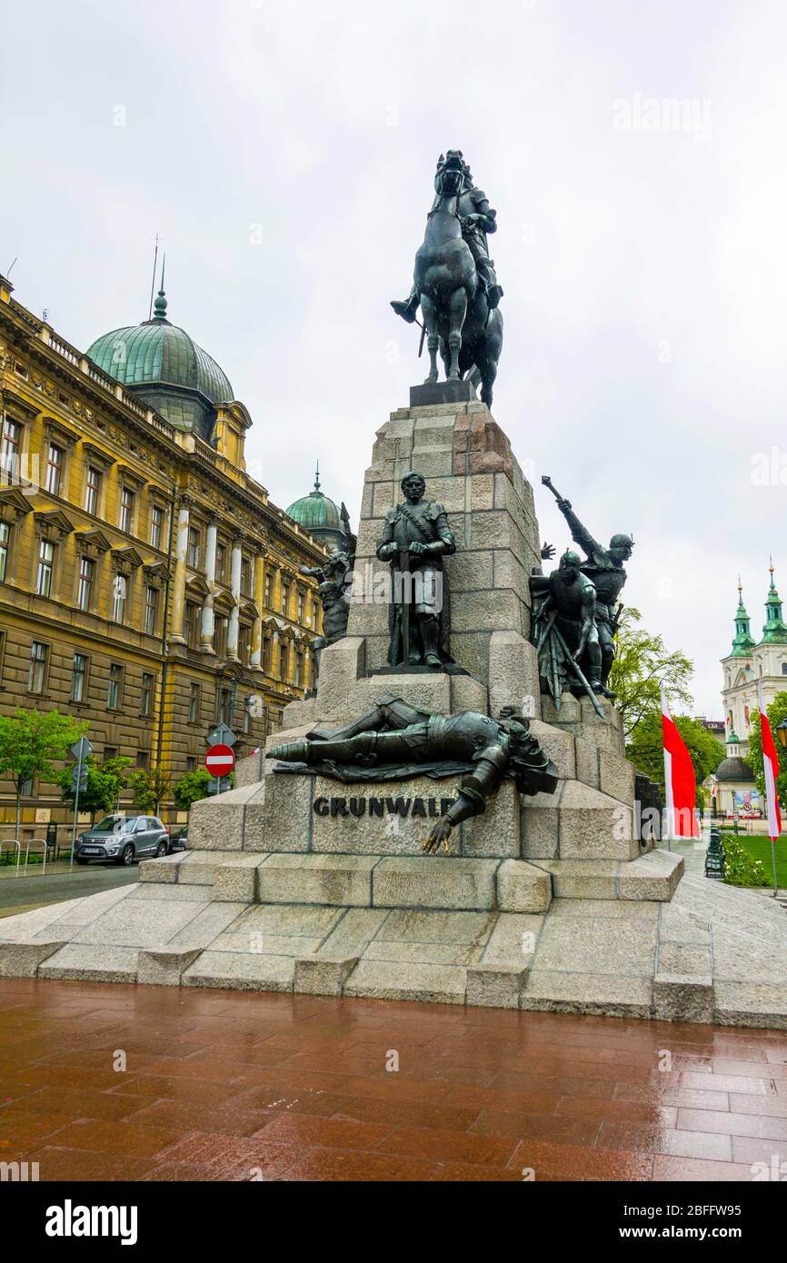 Grunwald Monument Matejko Square Krakow Poland Old Town Lithuanian Army Teutonic Knights Stock Photo