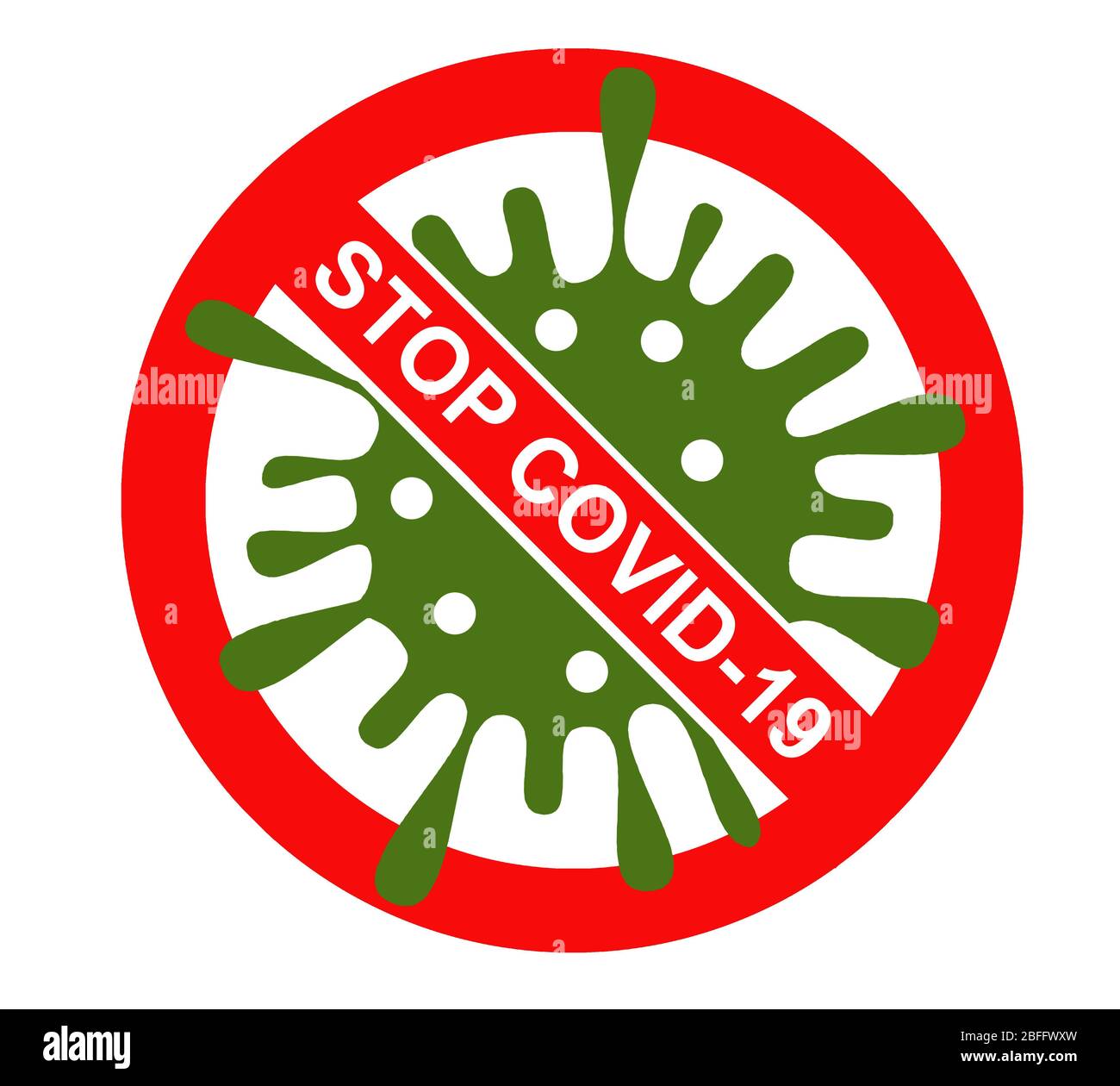 Stop the coronavirus Covid-19. Warning against the spread of the pandemic. Isolated sign on a white background, illustration Stock Photo