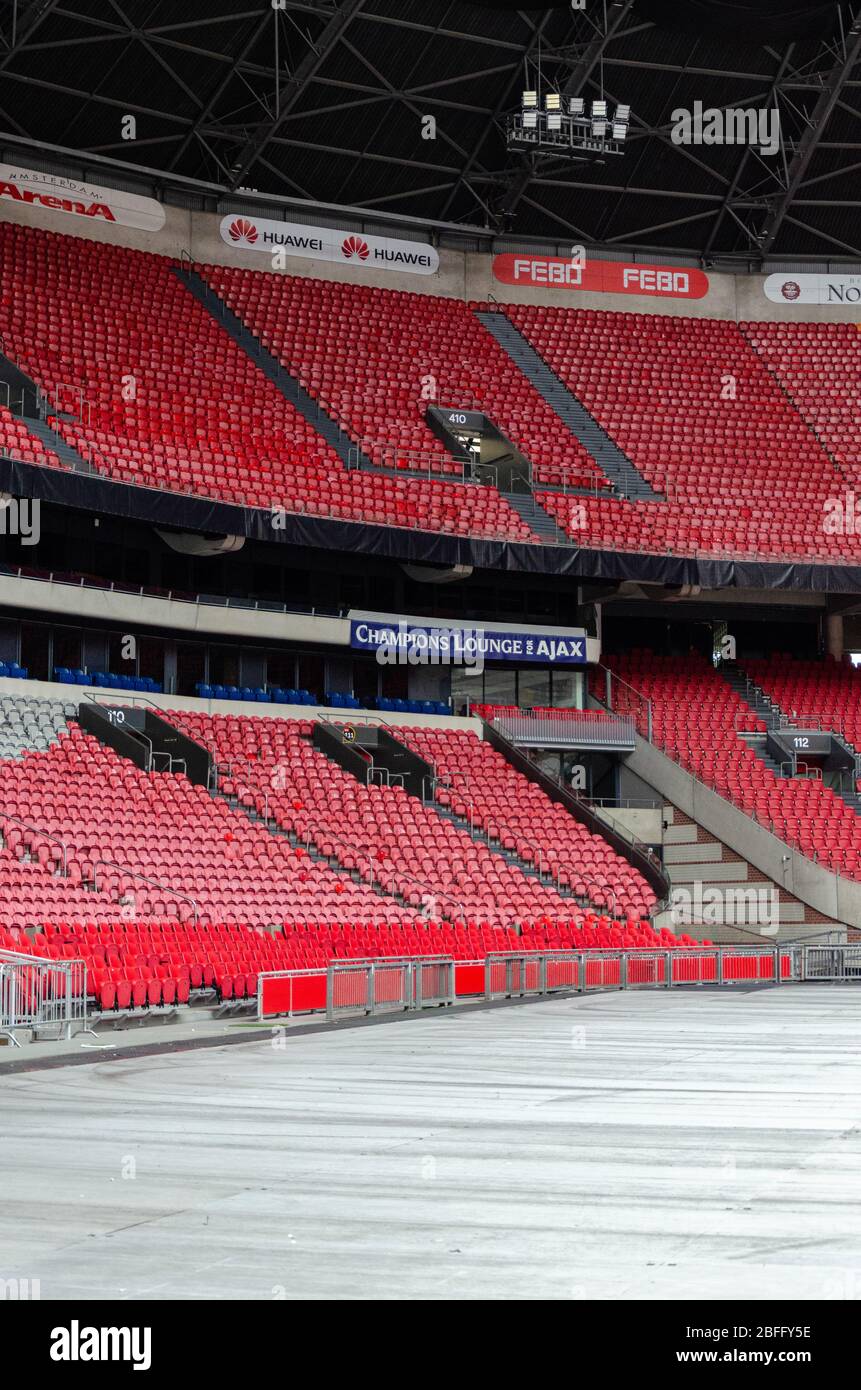 Interior view of Johan Cruyff Arena during off-season with the playing  field covered by metallic sheets in preparation for a concert in Amsterdam  Stock Photo - Alamy