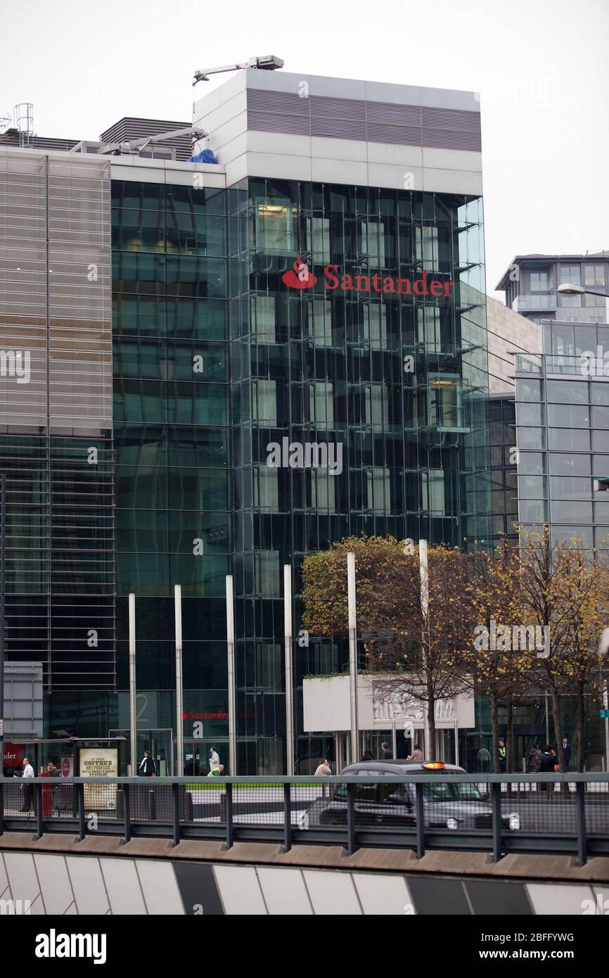 External Santander branding at 2 Triton Square offices, London. Stock Photo