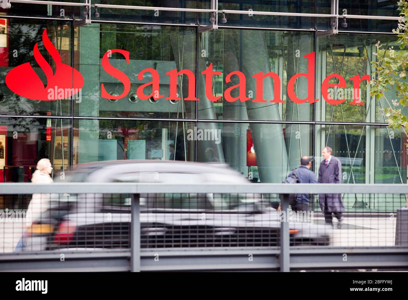 External Santander branding at 2 Triton Square offices, London. Stock Photo