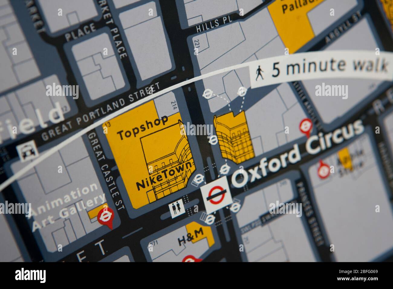 Central London map showing the Topshop and Nike Town stores Stock Photo -  Alamy