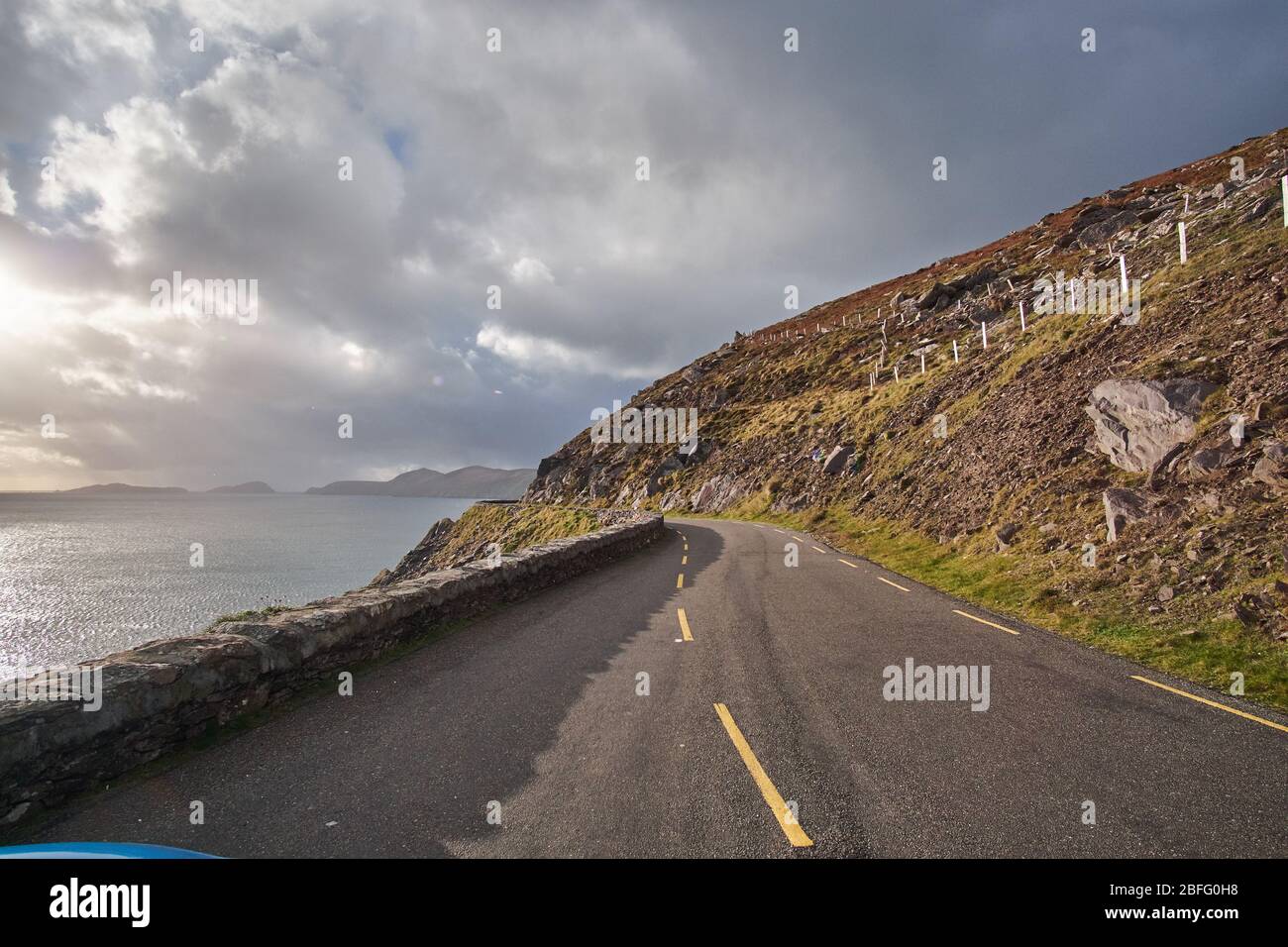 Coastal road view in autumn of Slea Head Pass, Wild Atlantic Way in the Dingle Peninsula, Ireland. Stock Photo